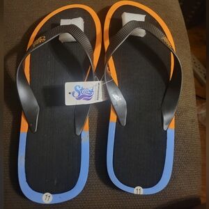 Strand Beach Fashion Black, Blue, and Orange Men's  Flip-Flops Size 11